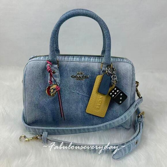 Coach Handbags - Coach Rowan Satchel Bag Crossbody In Loved Denim With Charms/Gold/Indigo CDY74